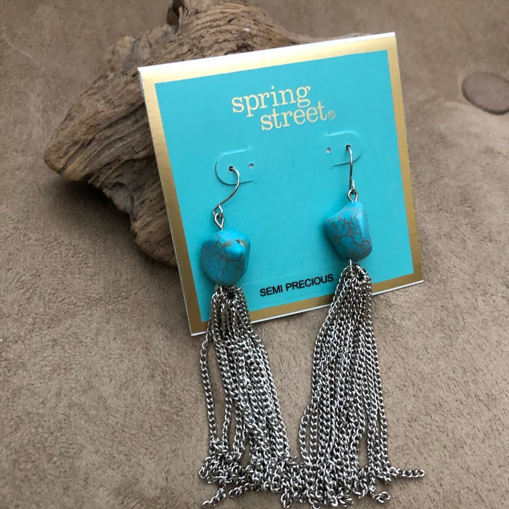 Spring Street stone chain tassel earrings silver